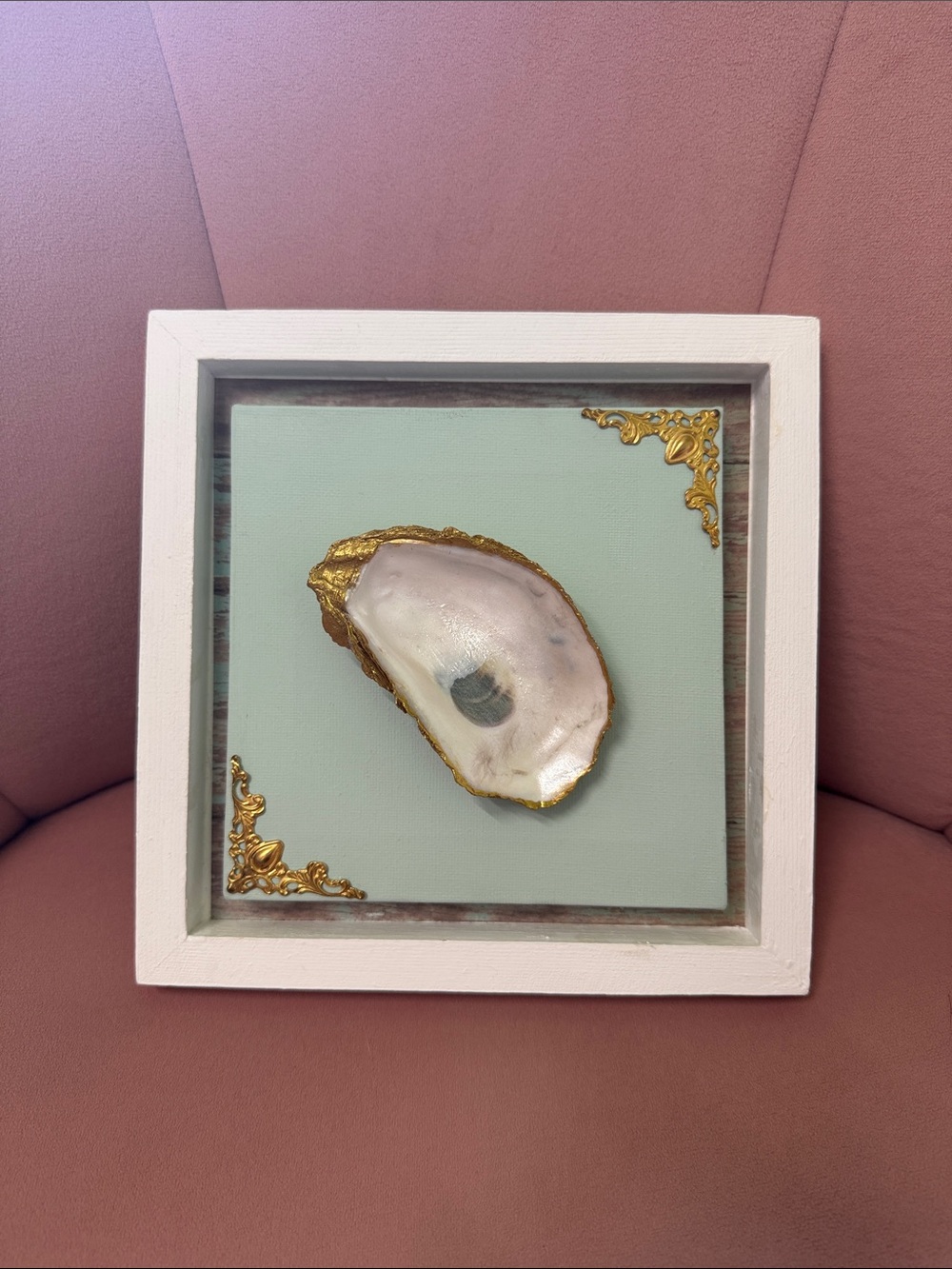 Coastal Shell Framed Wall Art in Mint with Gold Accents